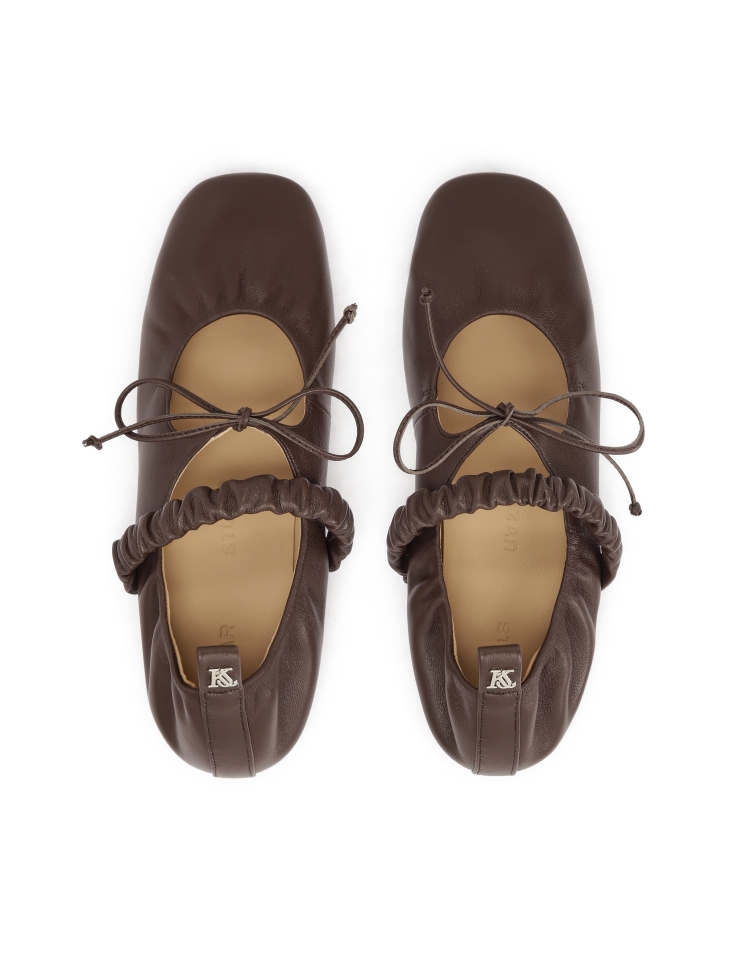 Skórzane baleriny z wiązaniem i marszczonym paskiem KS AVRIL