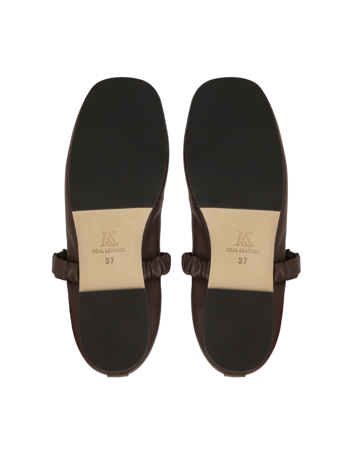 Skórzane baleriny z wiązaniem i marszczonym paskiem KS AVRIL