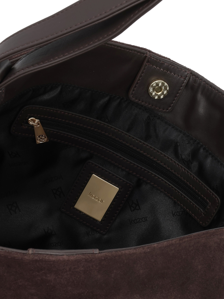 Brązowa torebka z naturalnego zamszu z minimalistycznym designem JERRIAR