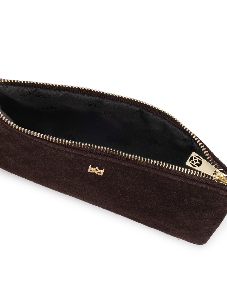 Brązowa torebka z naturalnego zamszu z minimalistycznym designem JERRIAR