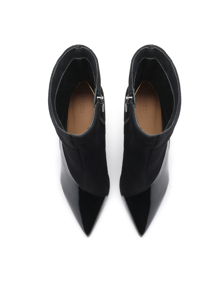 Eleganckie botki z zamszu i lakierowanej skóry JACKIE