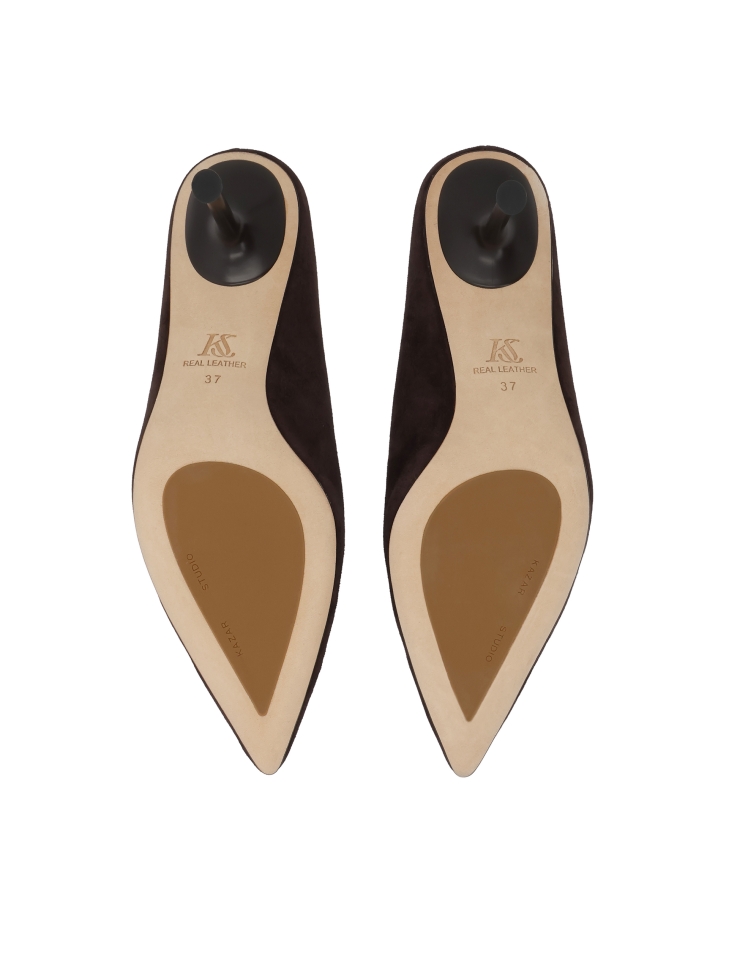 Brązowe mule na wygiętej szpilce  KS ELYSIE