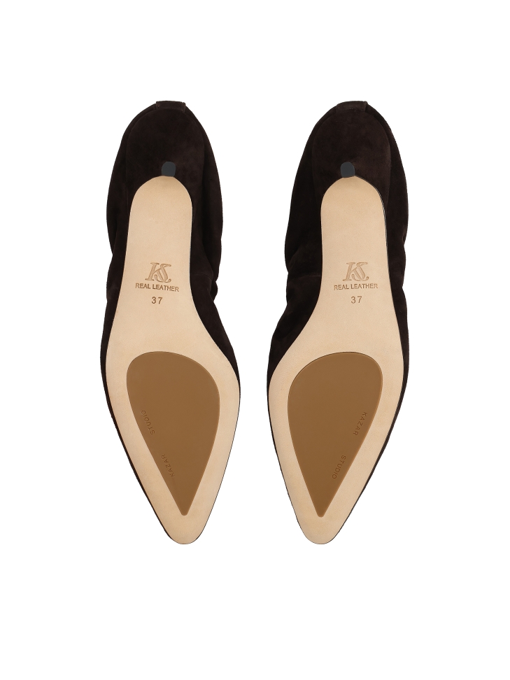 Ciemnobrązowe czółenka z fałdowaniem KS LUCIENNE