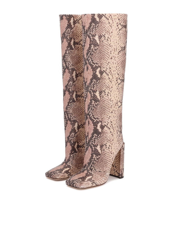 Kozaki z tłoczonej skóry na słupku z kwadratowym noskiem KS SELAME