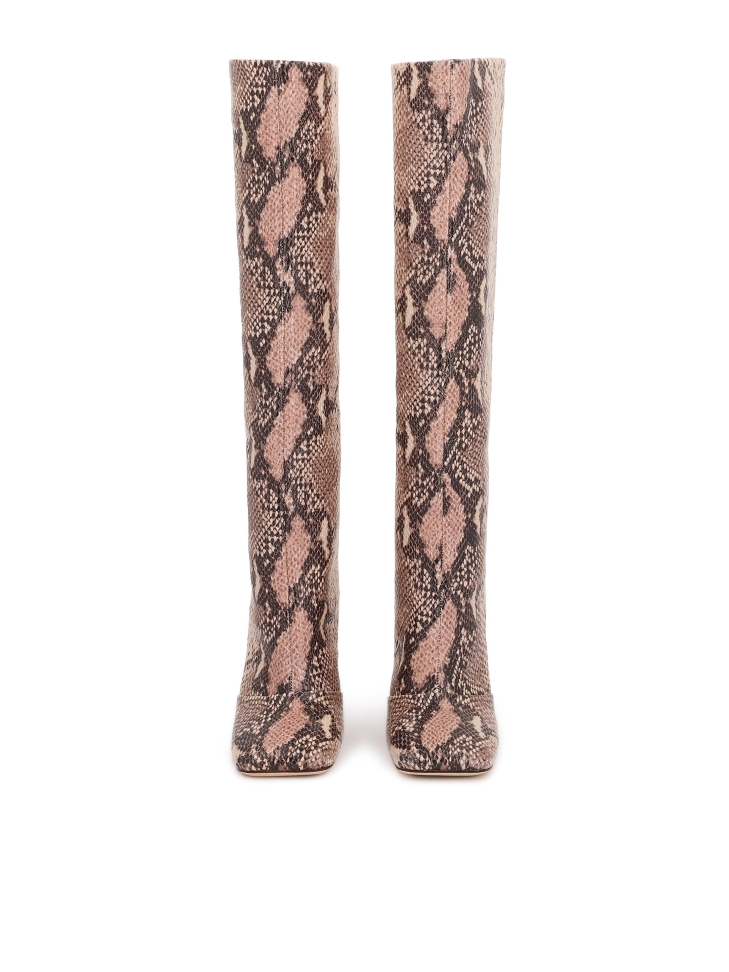 Kozaki z tłoczonej skóry na słupku z kwadratowym noskiem KS SELAME