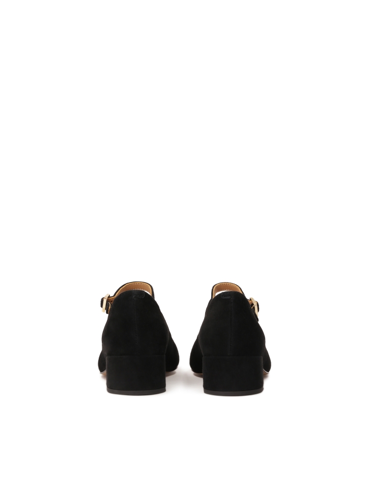 Czarne zamszowe czółenka z paskiem i niskim obcasem RIVLA