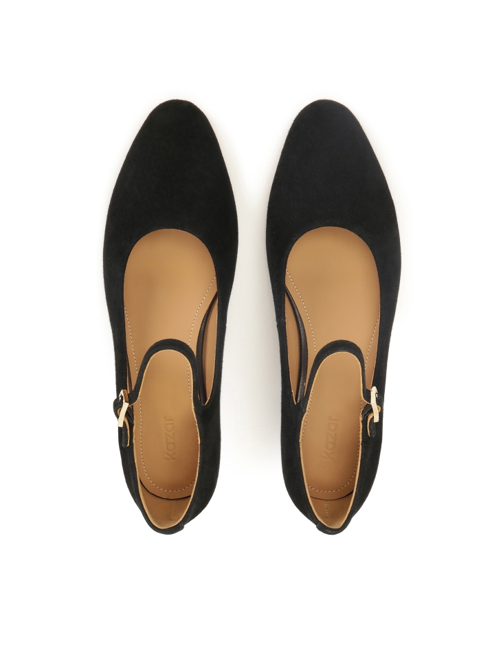 Czarne zamszowe czółenka z paskiem i niskim obcasem RIVLA