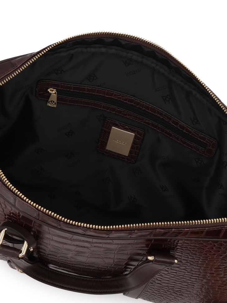 Torba na laptopa z tłoczonej brązowej skóry JOURNEE