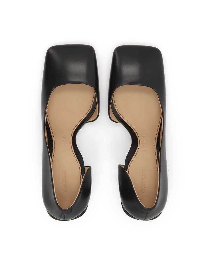 Czarne skórzane czółenka na geometrycznym słupku KS SELAME