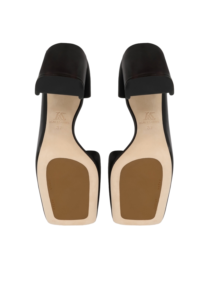 Czarne skórzane czółenka na geometrycznym słupku KS SELAME