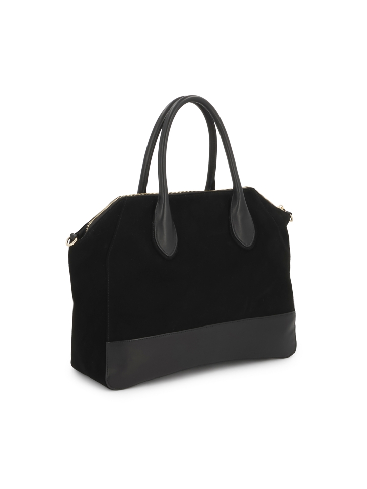 Czarna zamszowa torebka z rączkami i paskiem AVIELLE