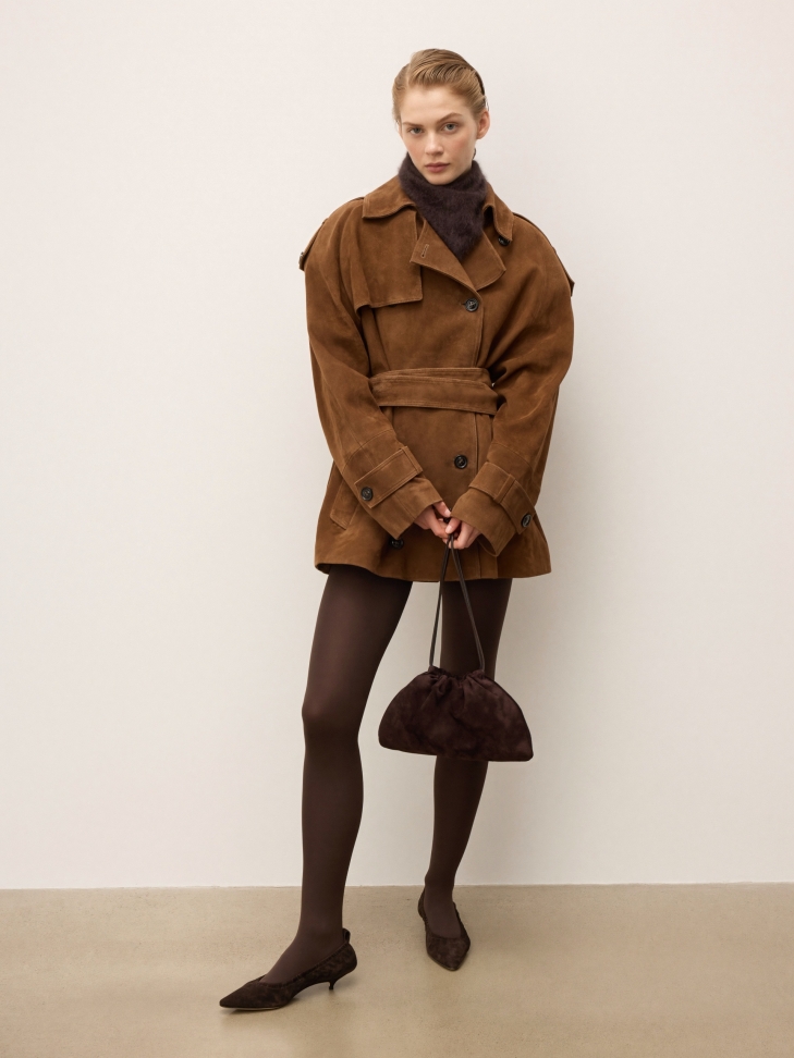 Ciemnobrązowa torebka worek z miękkiego zamszu  KS LIVIEN