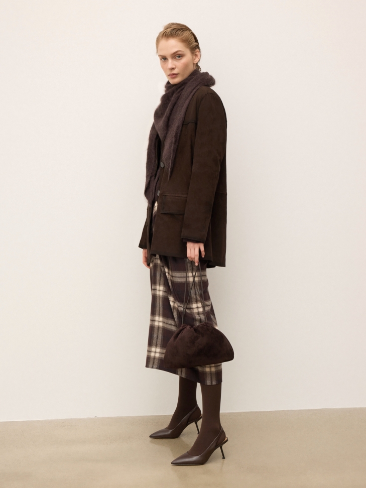 Ciemnobrązowa torebka worek z miękkiego zamszu  KS LIVIEN