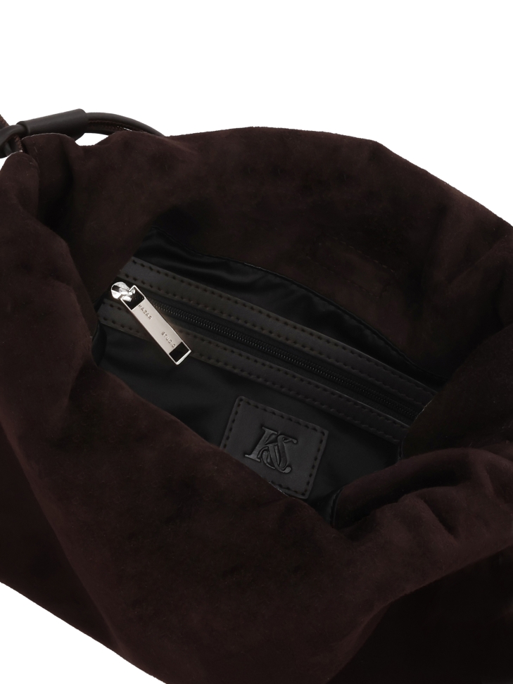 Ciemnobrązowa torebka worek z miękkiego zamszu  KS LIVIEN