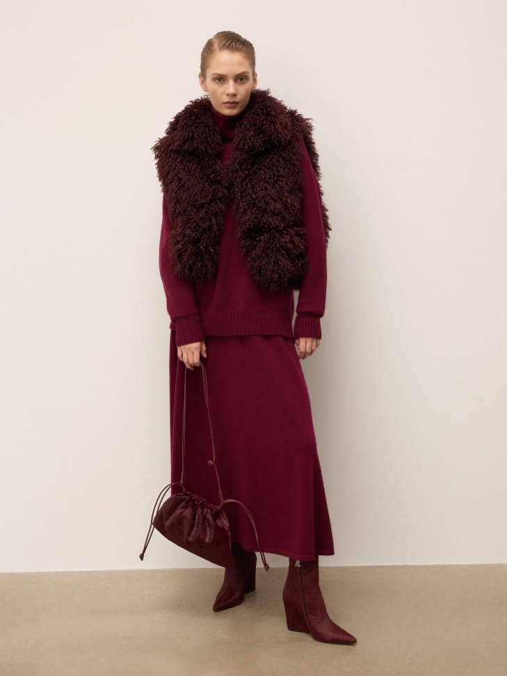 Bordowa torebka worek ze skóry z włosiem naturalnym KS LIVIEN